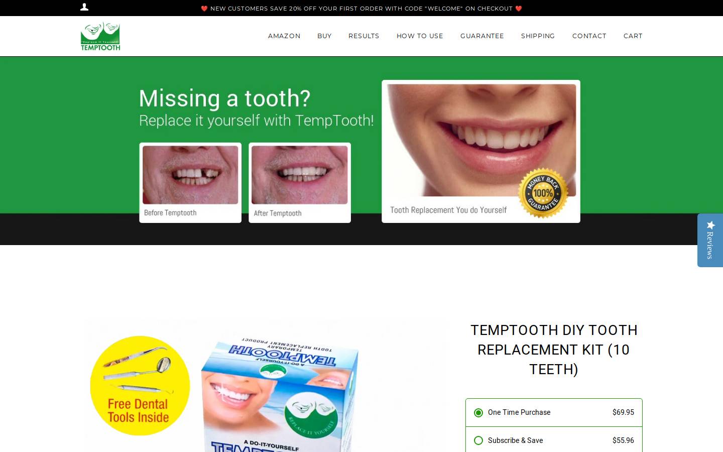 Temptooth homepage screenshot