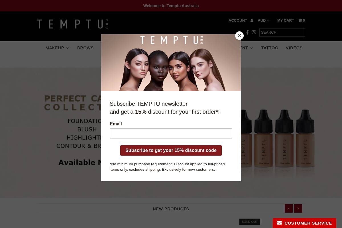 Temptu Makeup homepage screenshot