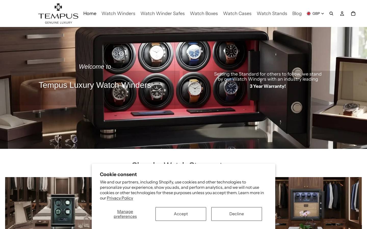 Tempus Luxury Products homepage screenshot