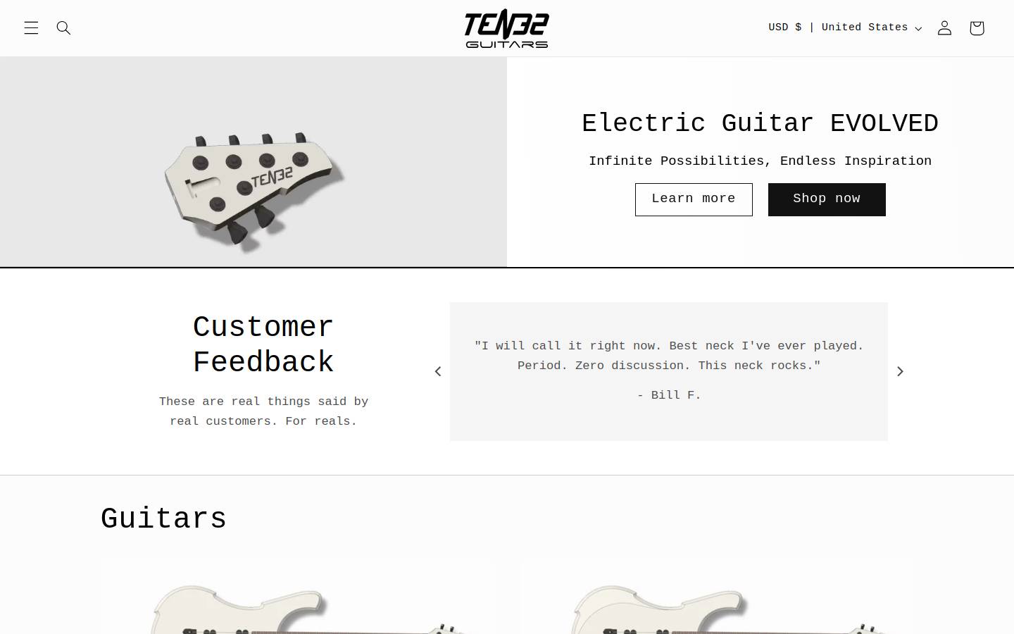 ten32guitars.com homepage screenshot