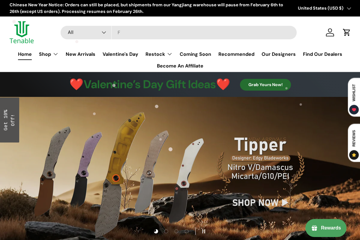 Tenable Knives homepage screenshot