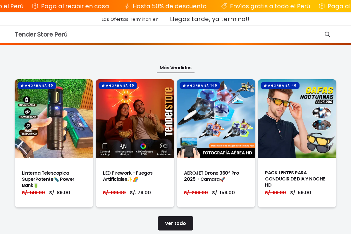 Tender Store Perú homepage screenshot