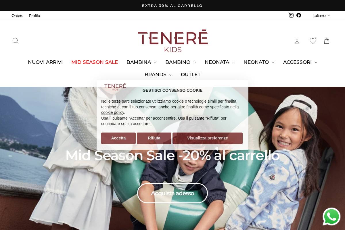 Tenerestore.com homepage screenshot