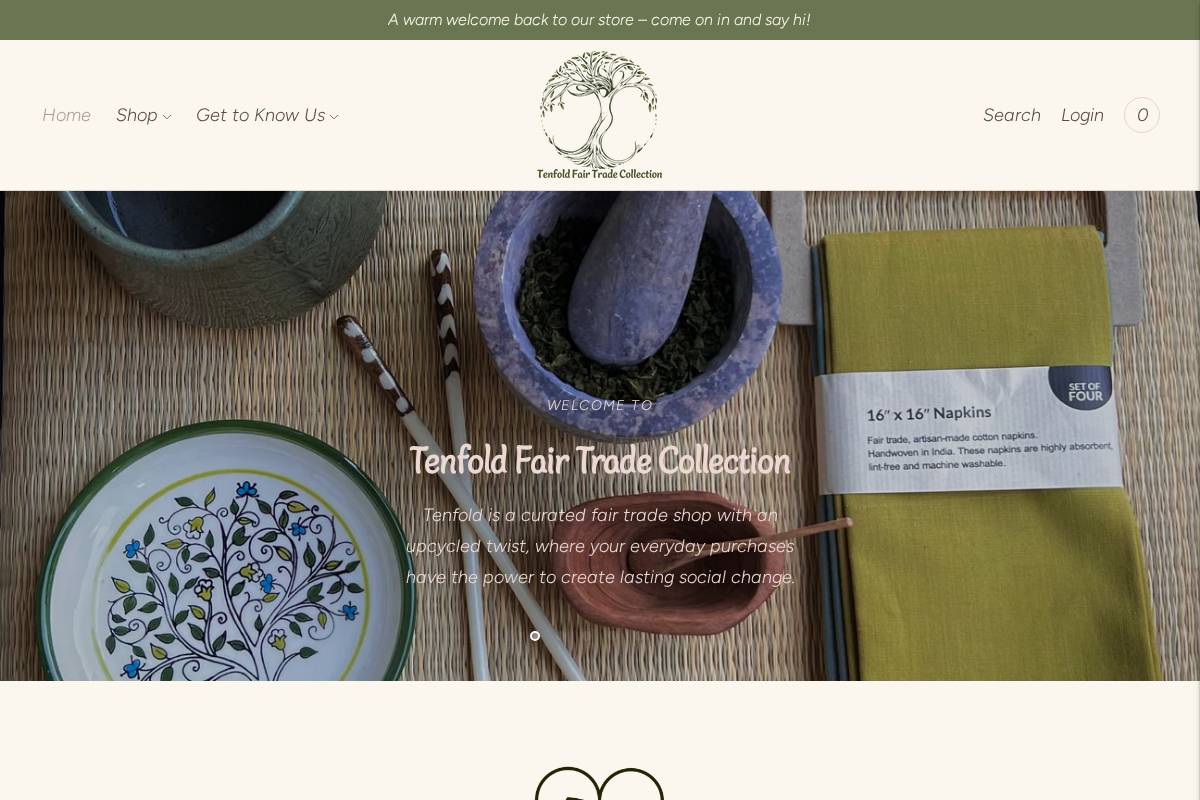 tenfoldfairtrade.com homepage screenshot