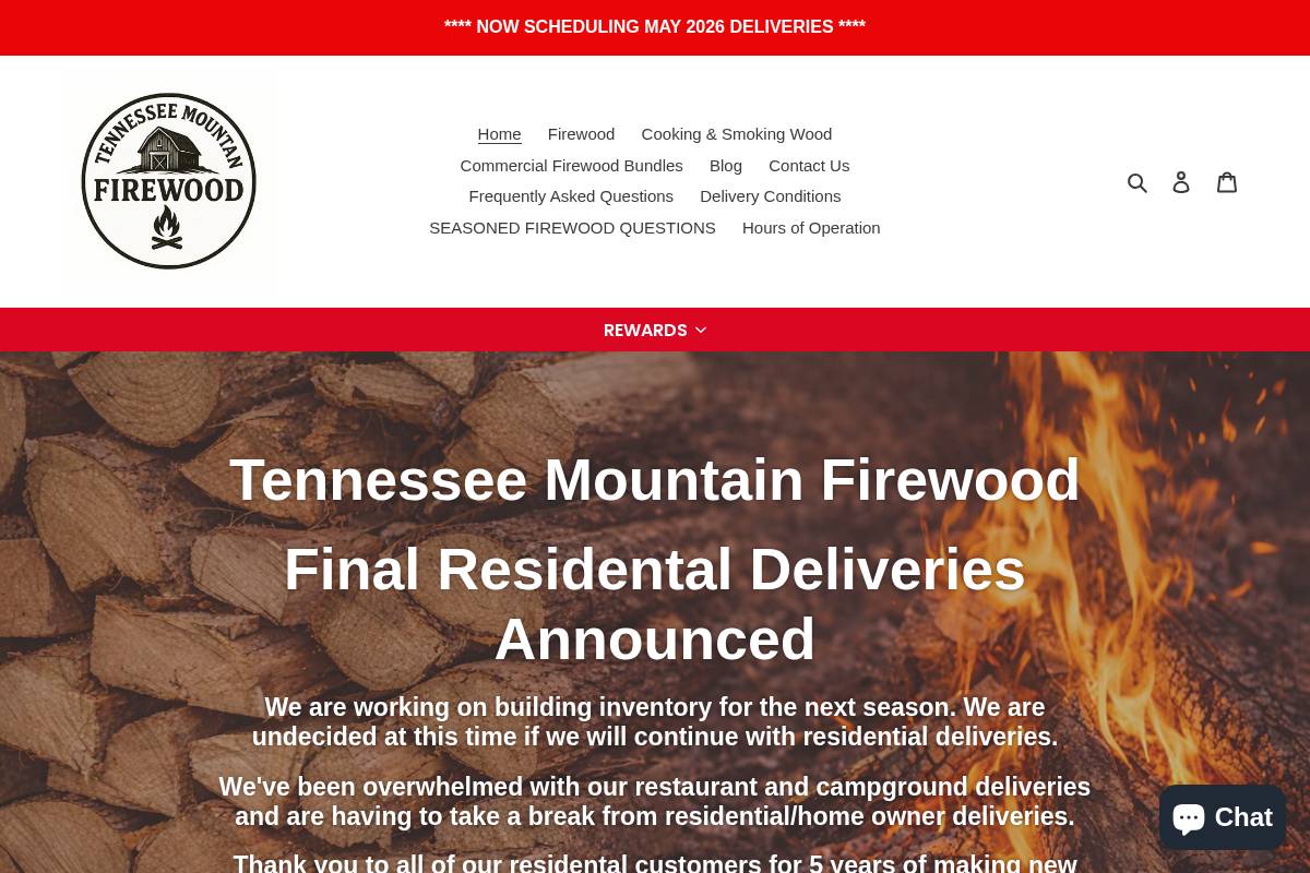 tennesseemountainfirewood.com homepage screenshot