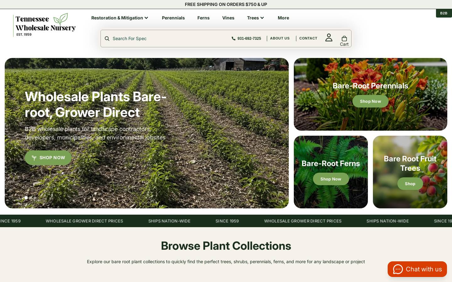 Tennessee Wholesale Nursery homepage screenshot