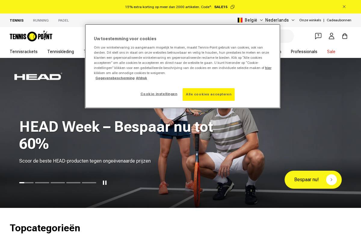 Tennis-Point.be homepage screenshot