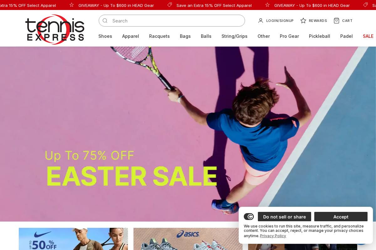 Tennisexpress homepage screenshot