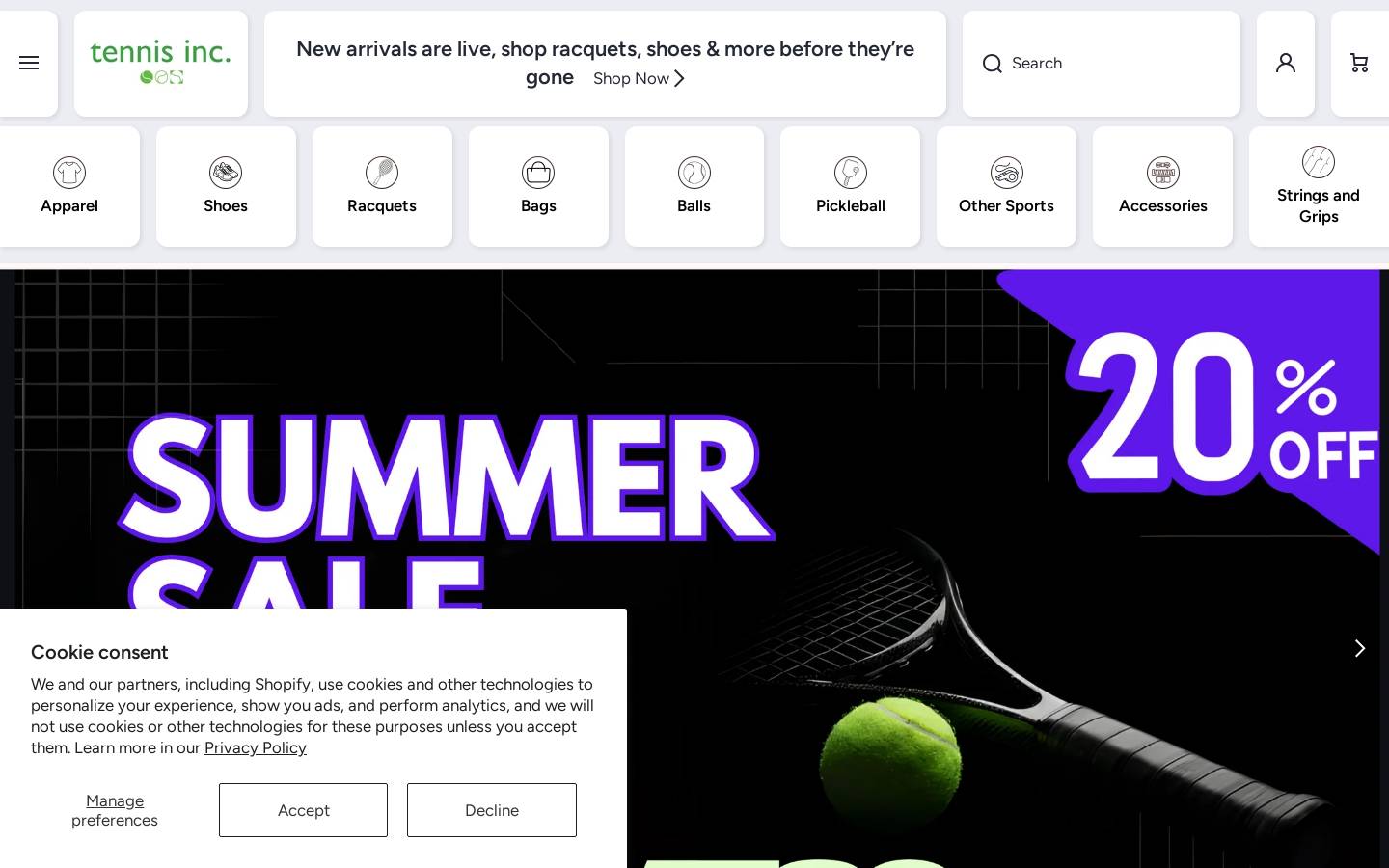 tennisincshop.com homepage screenshot