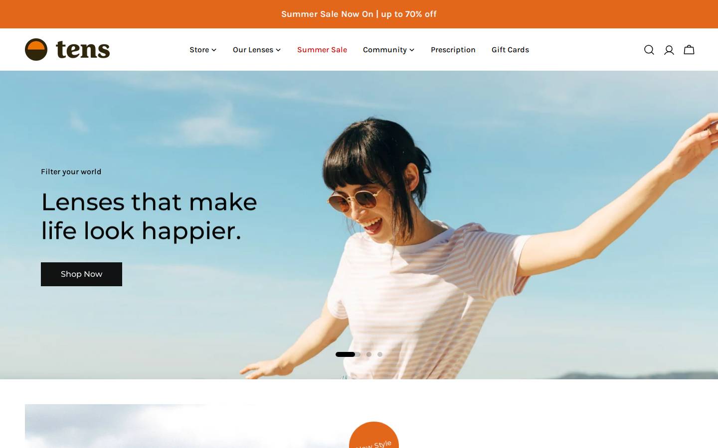 Tens homepage screenshot