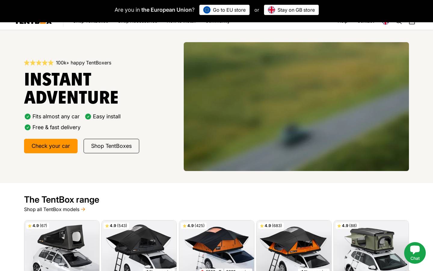 TentBox homepage screenshot