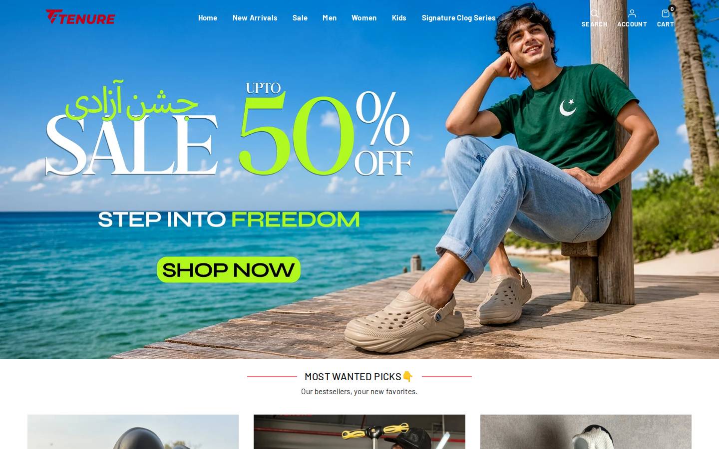 tenurefootwear.com homepage screenshot