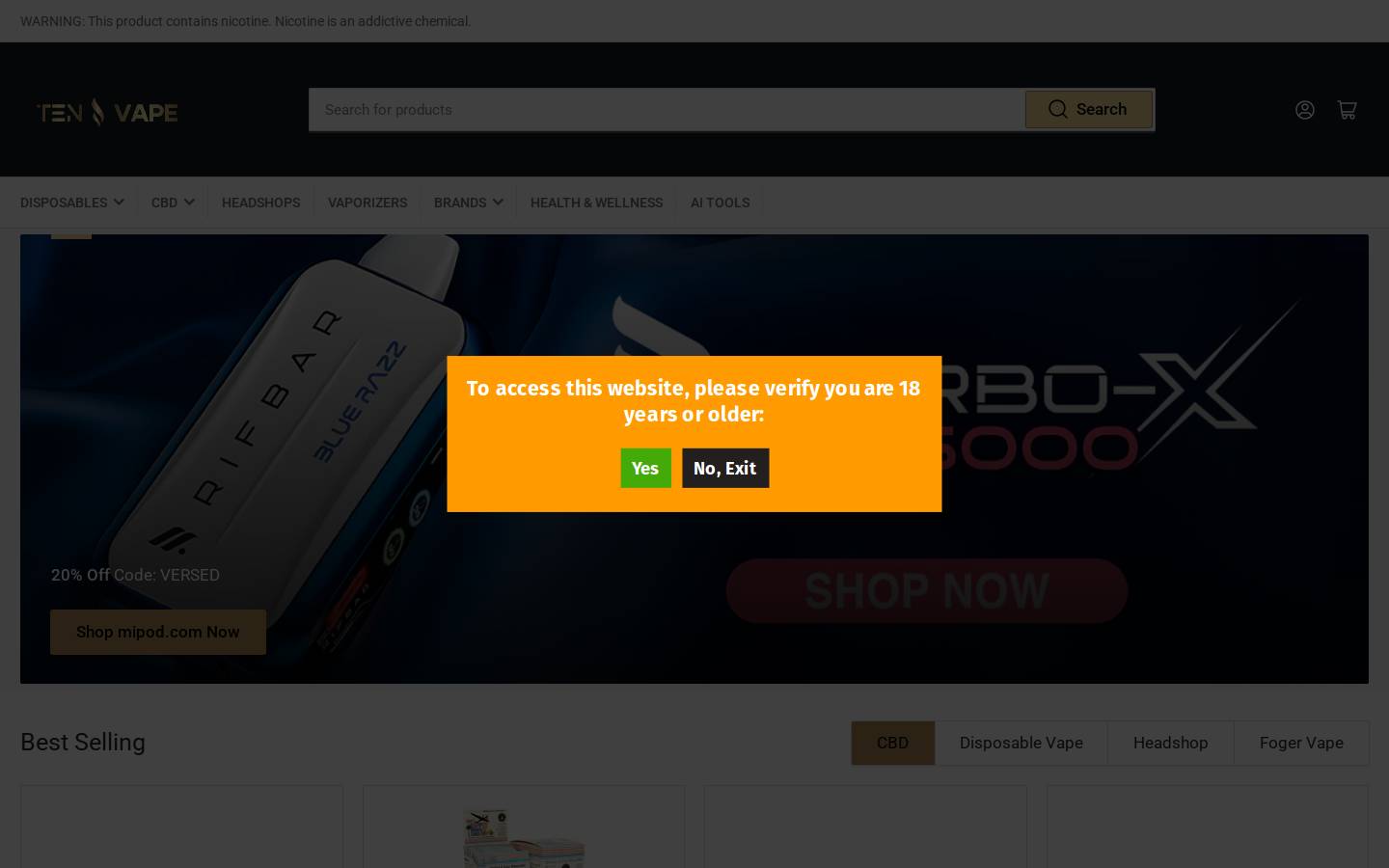 tenvape.com homepage screenshot