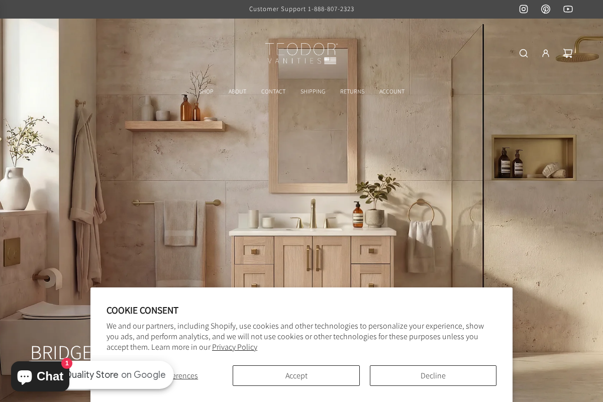 Teodor Vanities United States homepage screenshot