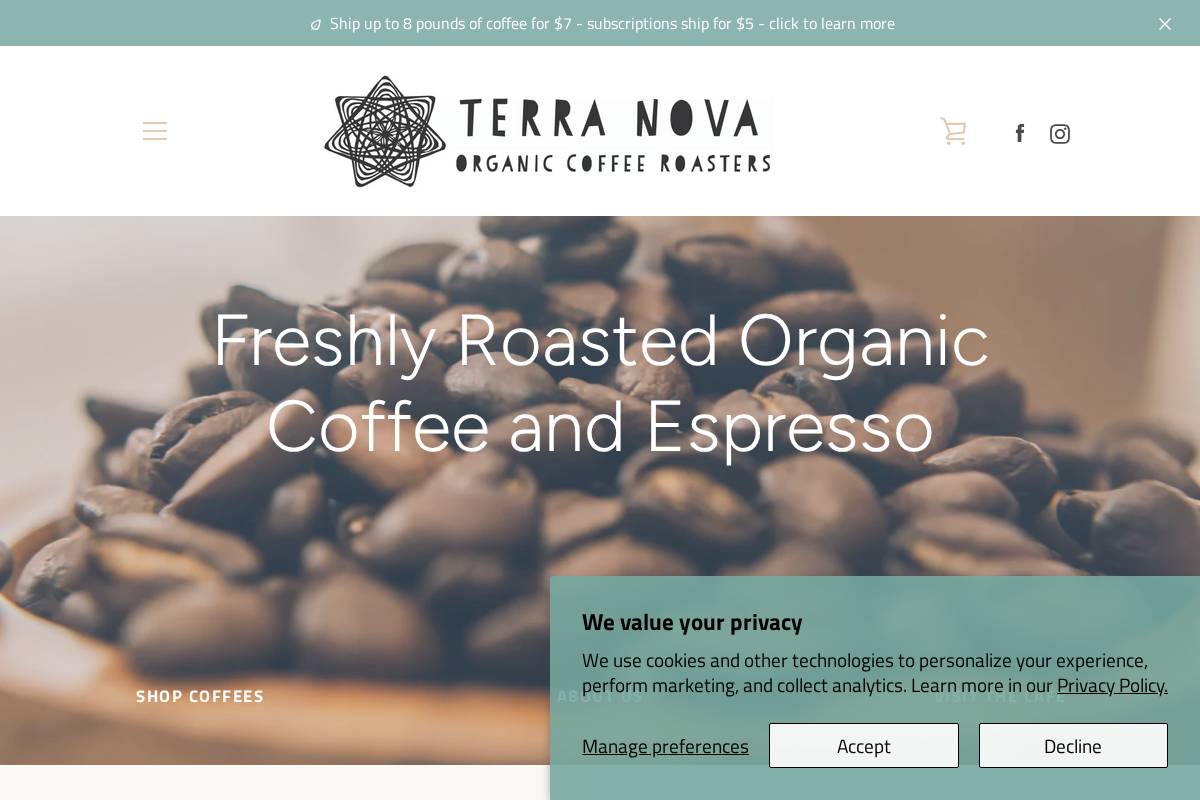 terranovacoffee.net homepage screenshot
