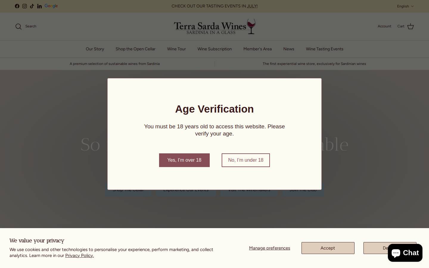 Terrasardawines homepage screenshot