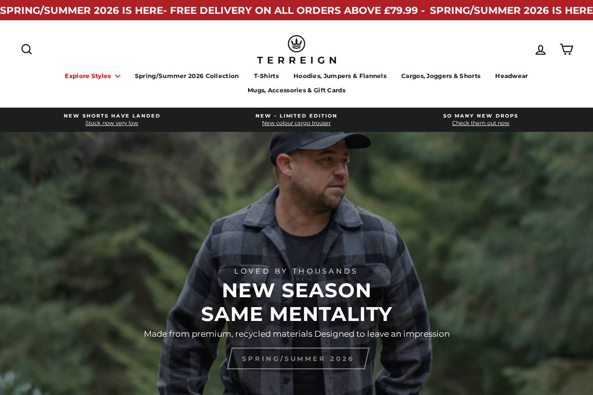 Terreignclothing homepage screenshot