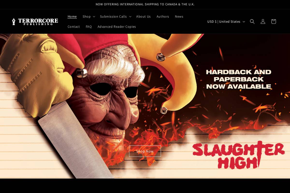 terrorcorepublishing.com homepage screenshot