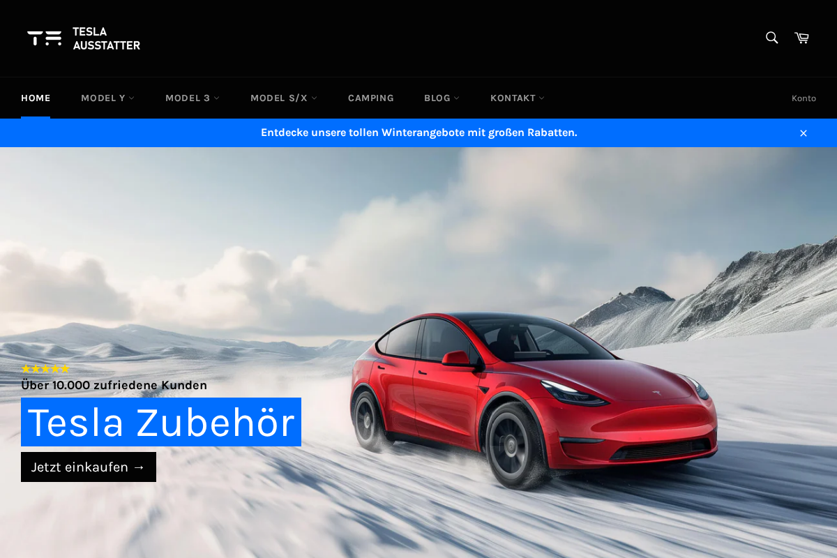 Tesla Ausstatter homepage screenshot