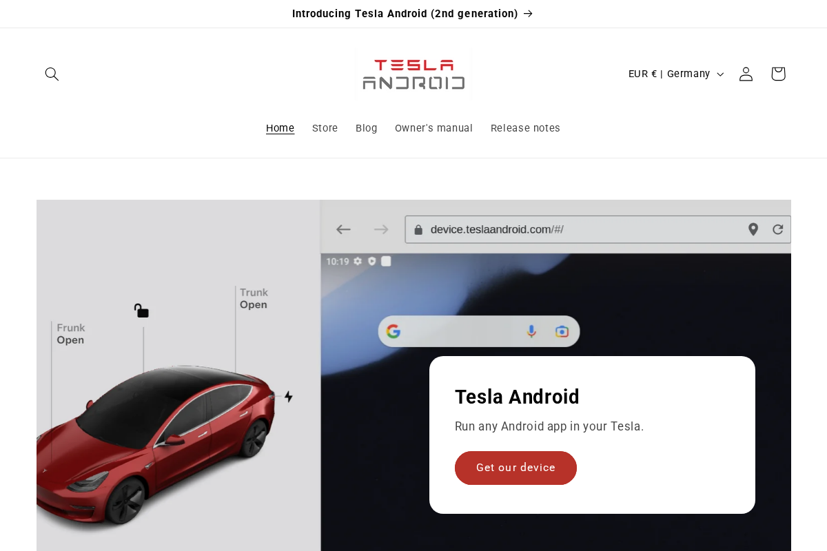 Tesla Android homepage screenshot