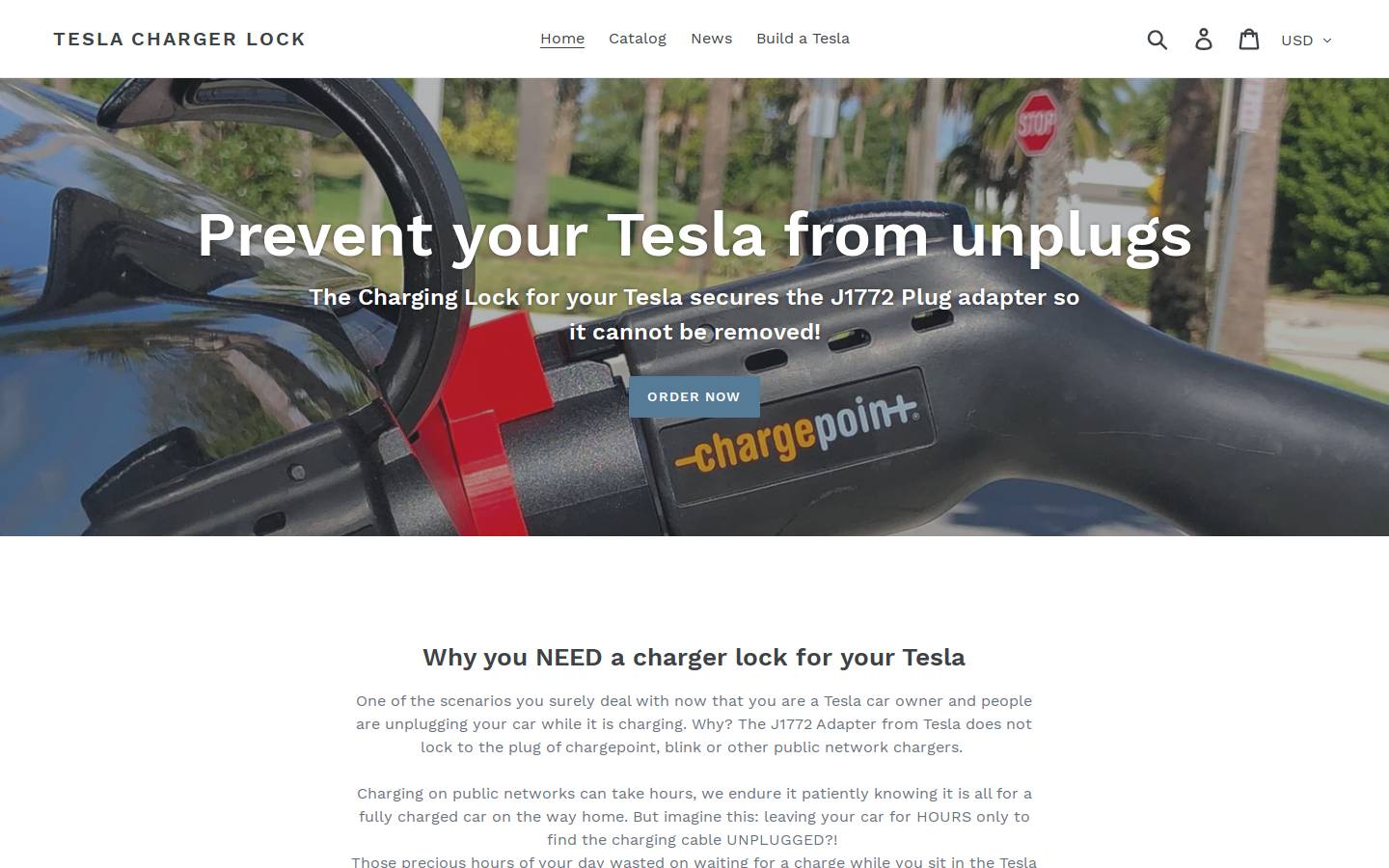 teslachargerlock.com homepage screenshot