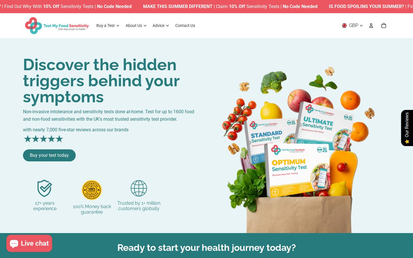 testmyfoodsensitivity.com homepage screenshot