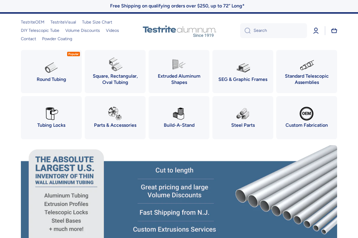 Testrite Aluminum homepage screenshot