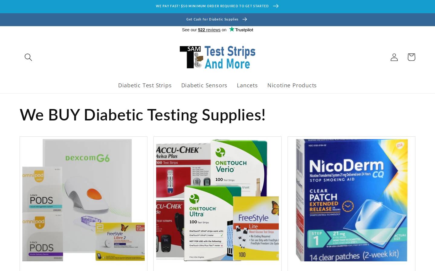 Test Strips and More homepage screenshot