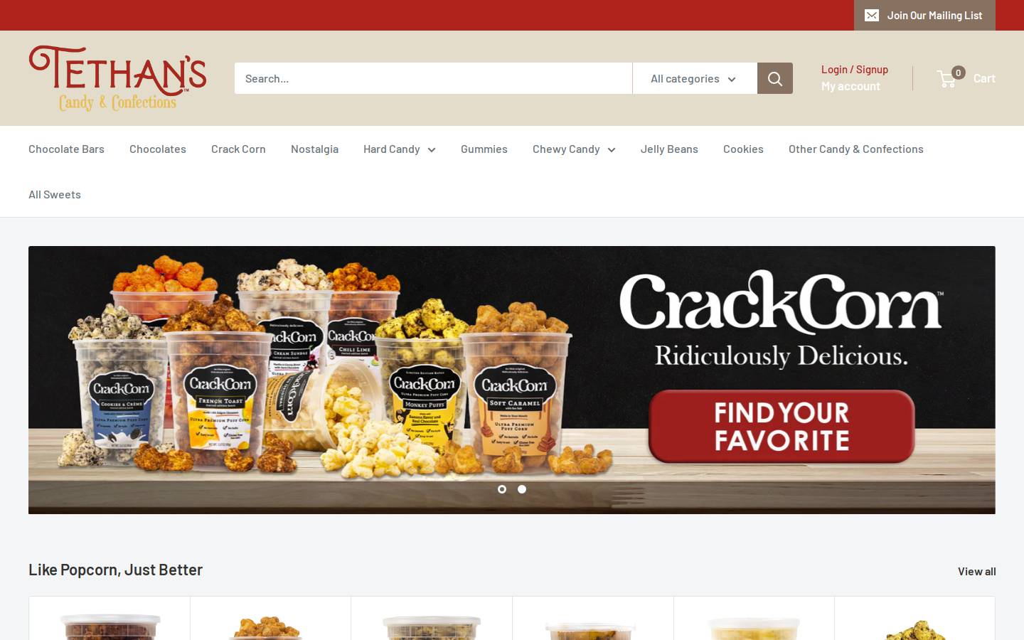 tethanscandy.com homepage screenshot