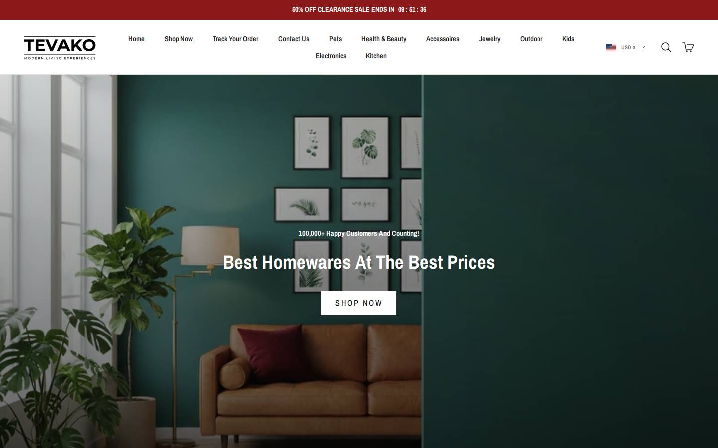 Tevako homepage screenshot