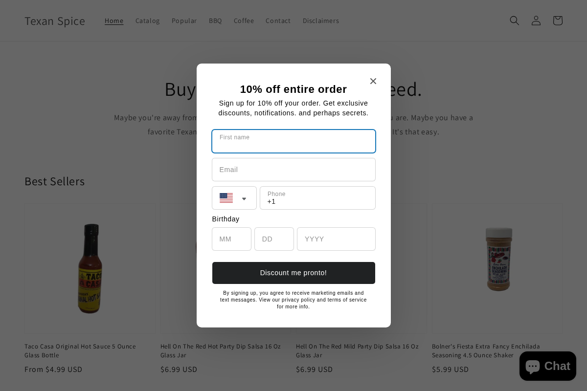 Texan Spice homepage screenshot