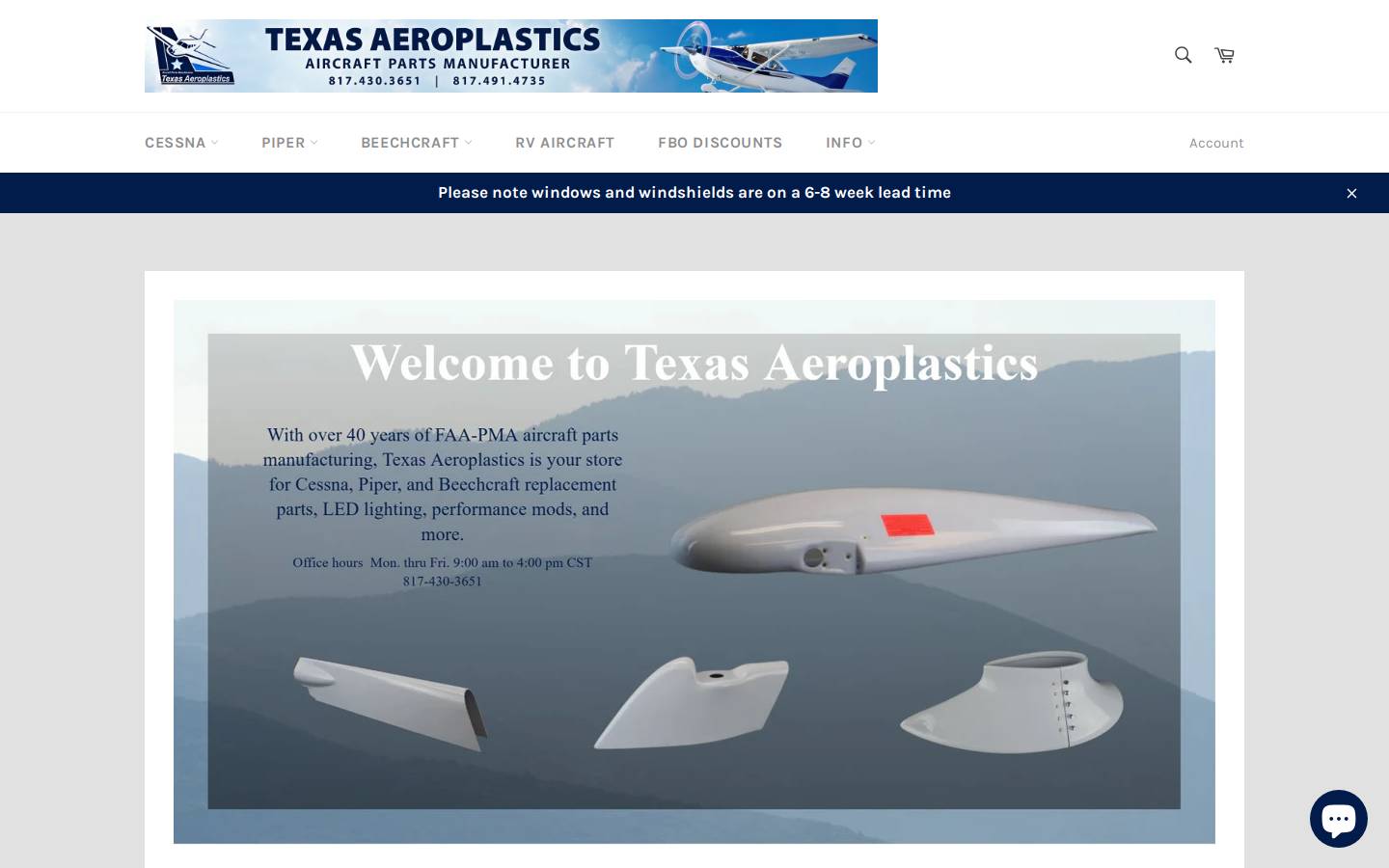 texasaeroplastics.com homepage screenshot