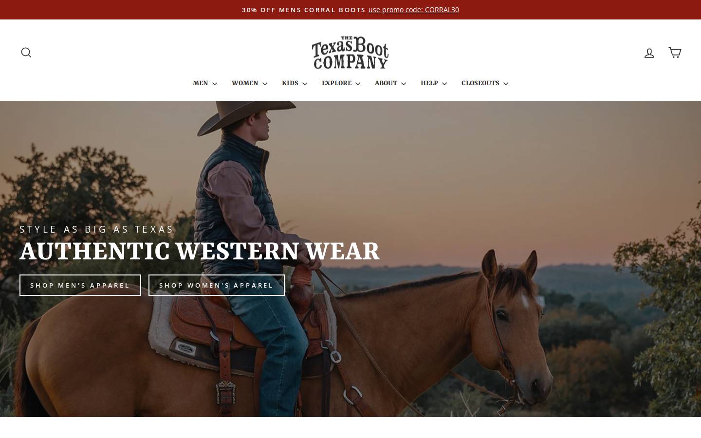 TexasBoot homepage screenshot