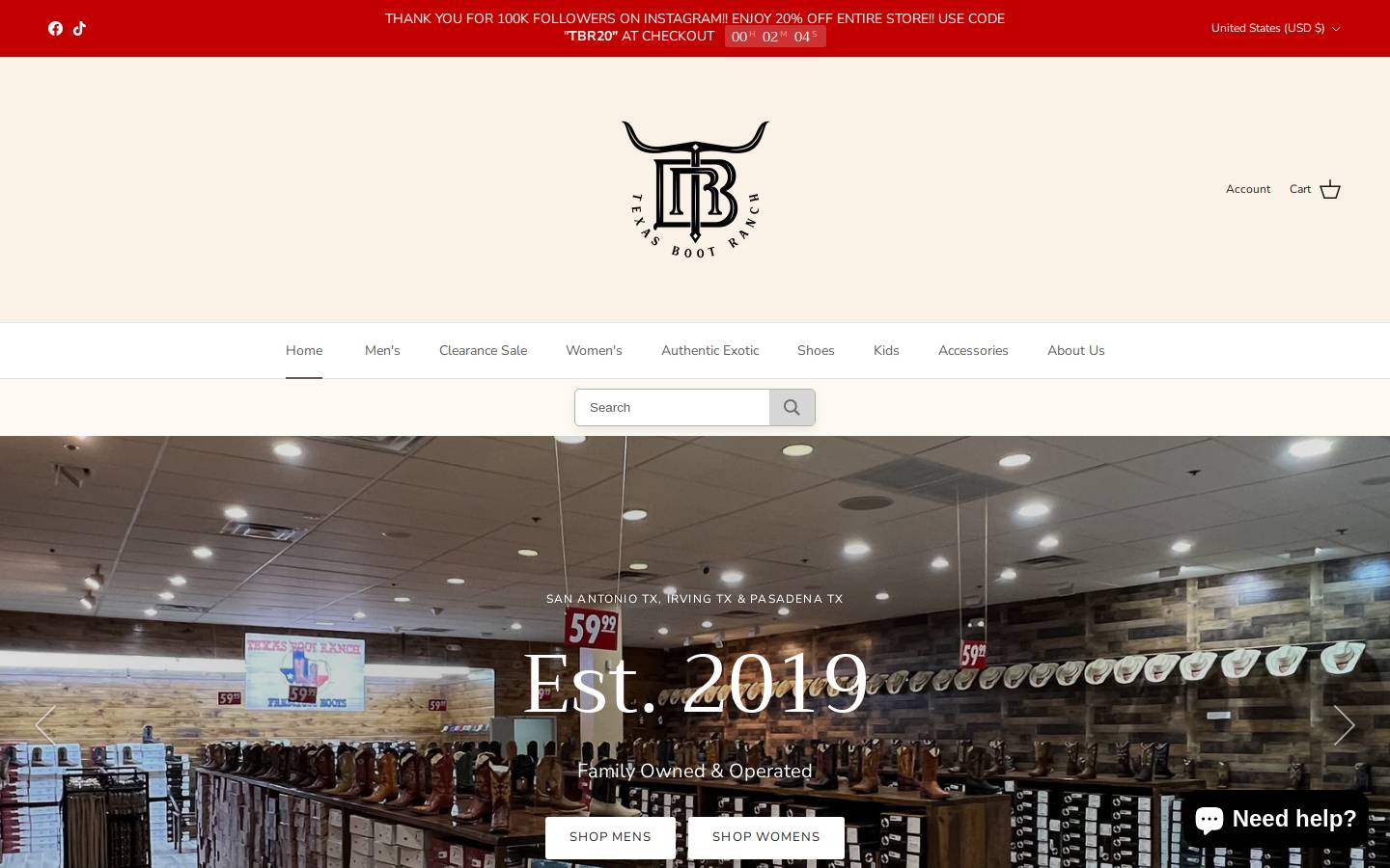 texasbootranch.net homepage screenshot