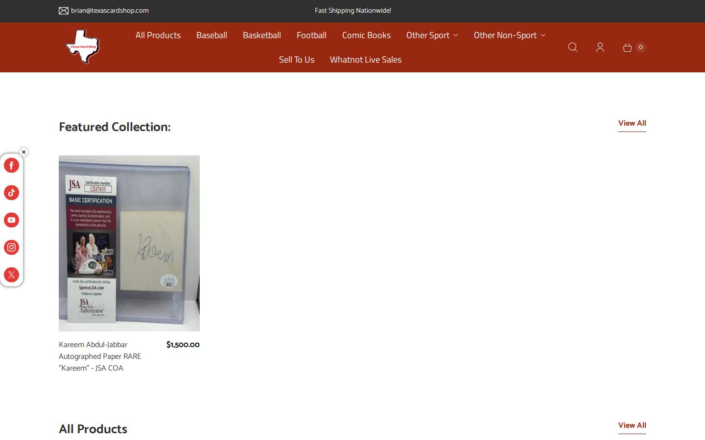 texascardshop.com homepage screenshot