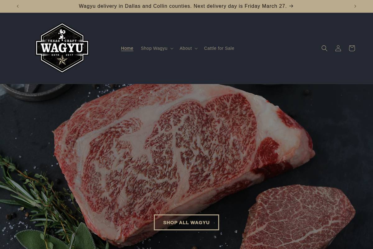 texascraftwagyu.com homepage screenshot