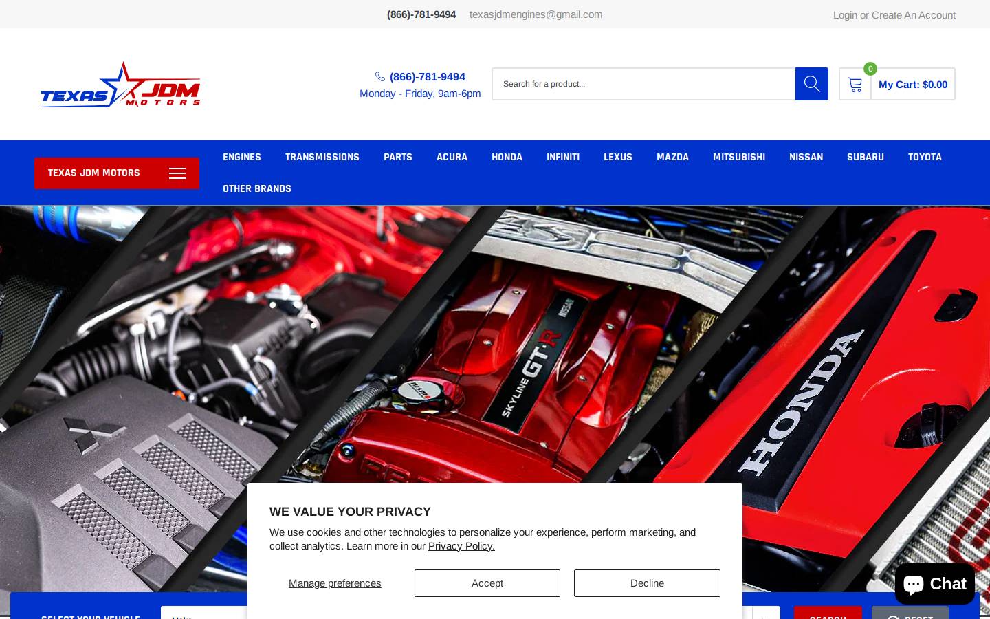 texasjdmmotors.com homepage screenshot