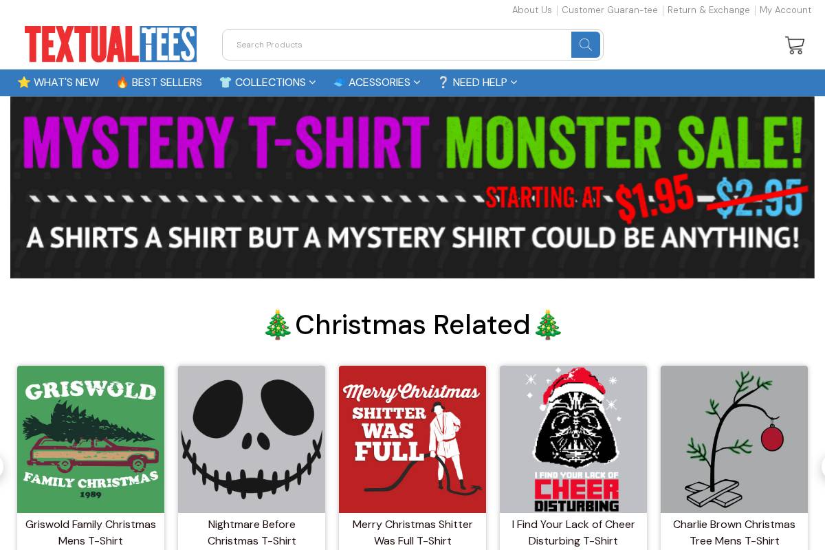 Textual Tees homepage screenshot
