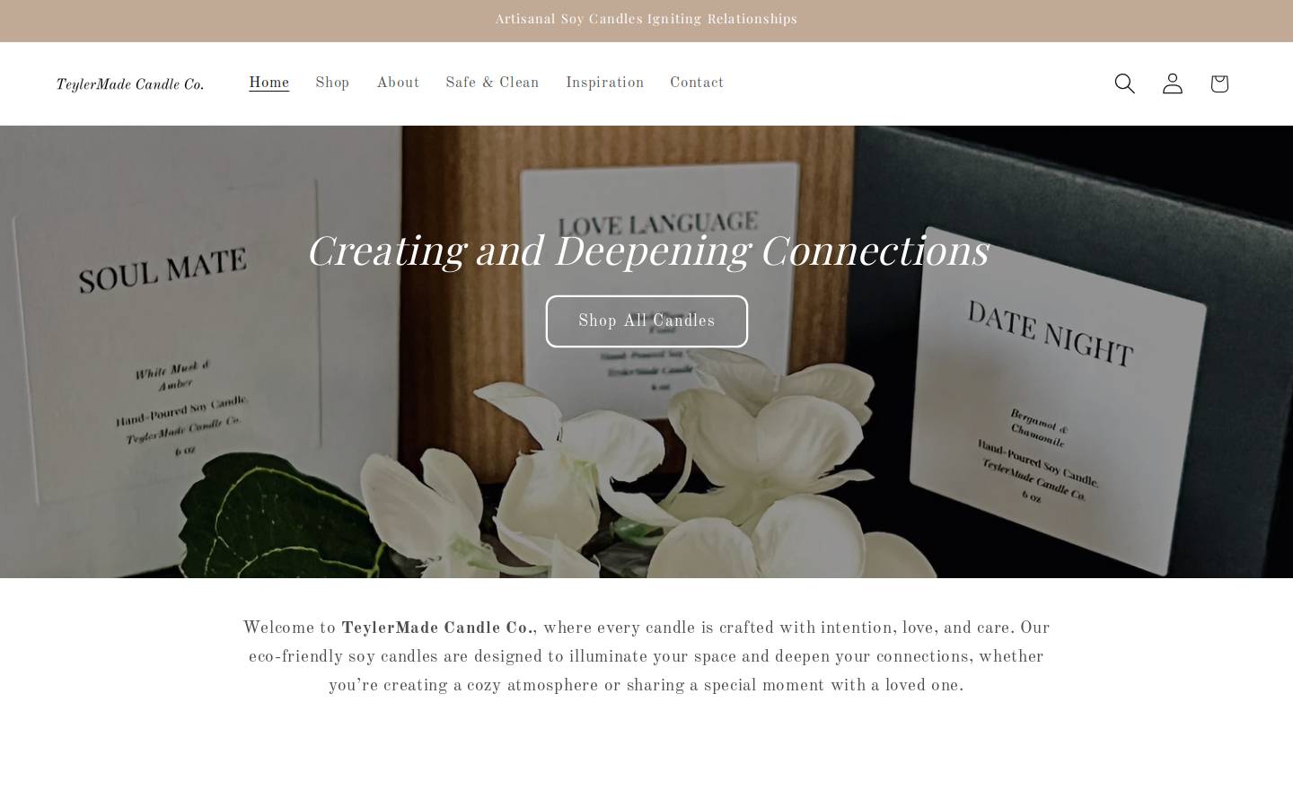 teylermadecandleco.com homepage screenshot
