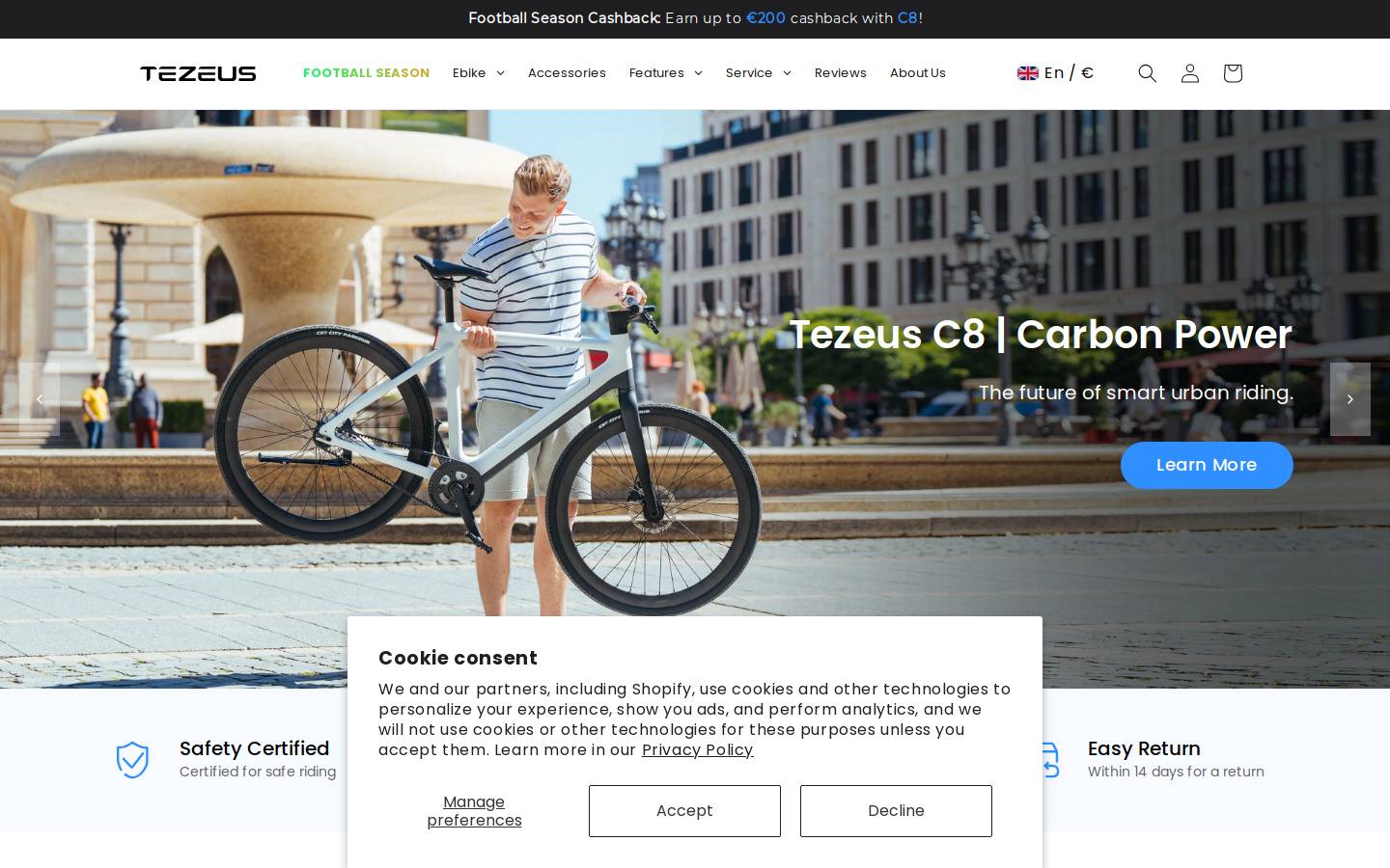 Tezeusbike homepage screenshot