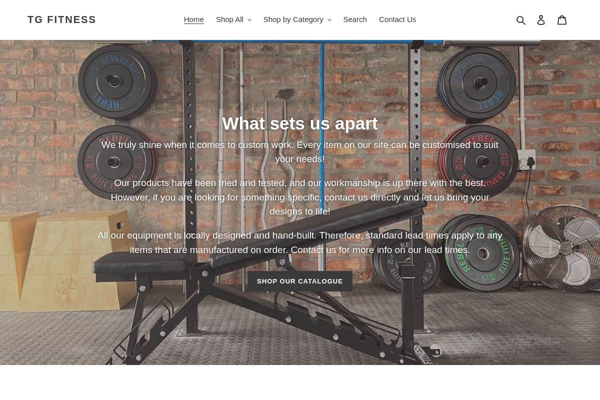 TG Fitness homepage screenshot