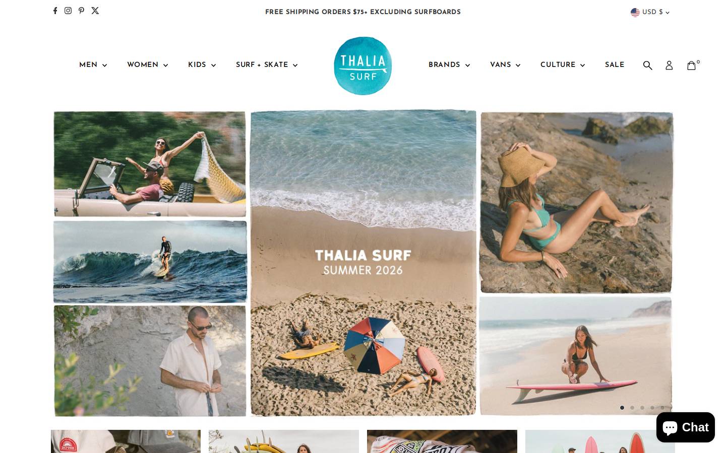 thaliasurf.com homepage screenshot