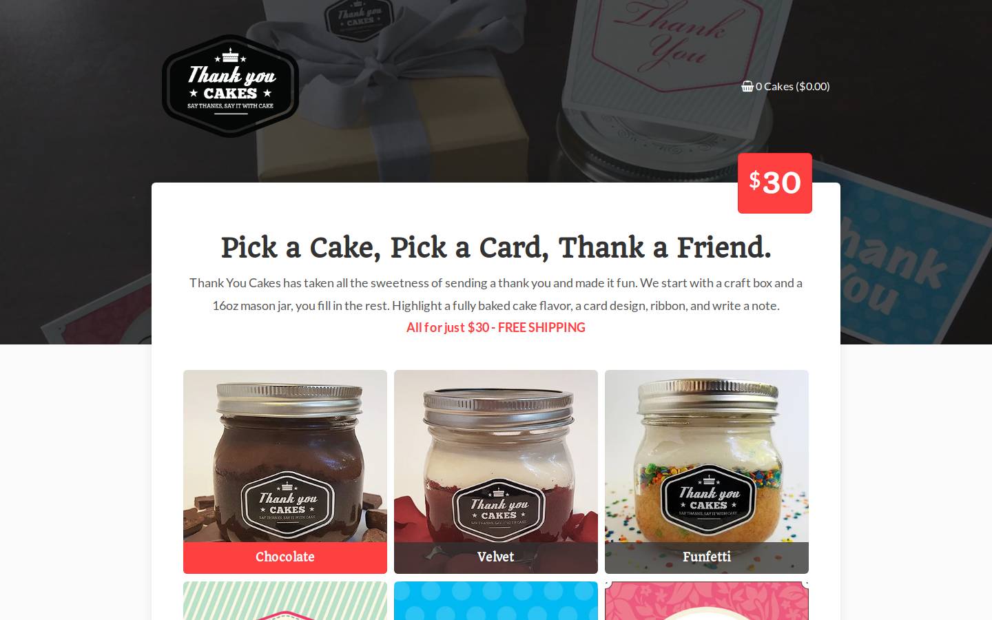 thankyoucake.com homepage screenshot
