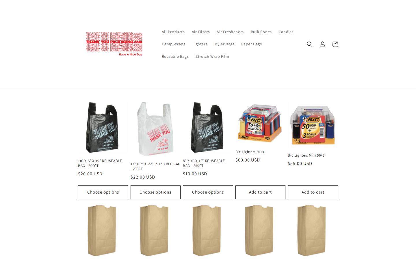 thankyoupackaging.com homepage screenshot