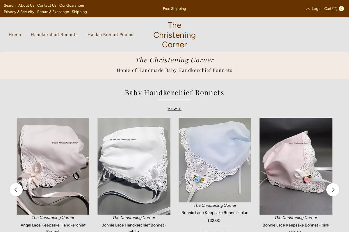 the-christening-corner.com homepage screenshot