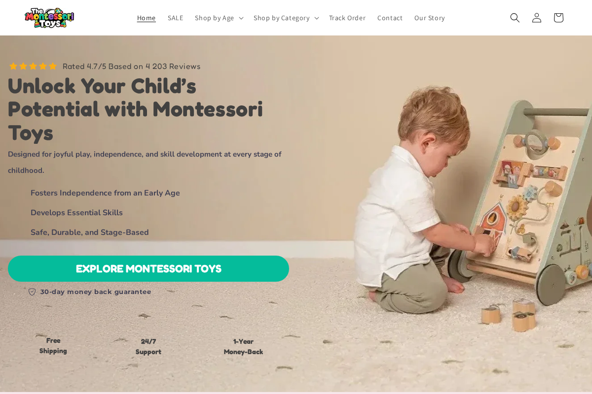 The Montessori Toys homepage screenshot