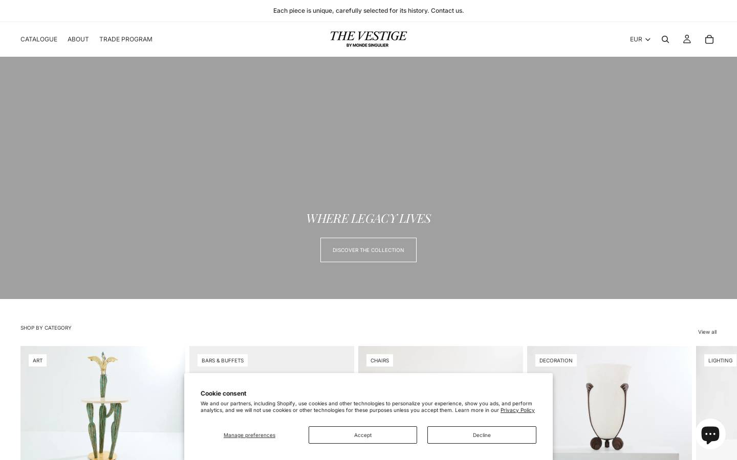 the-vestige.com homepage screenshot