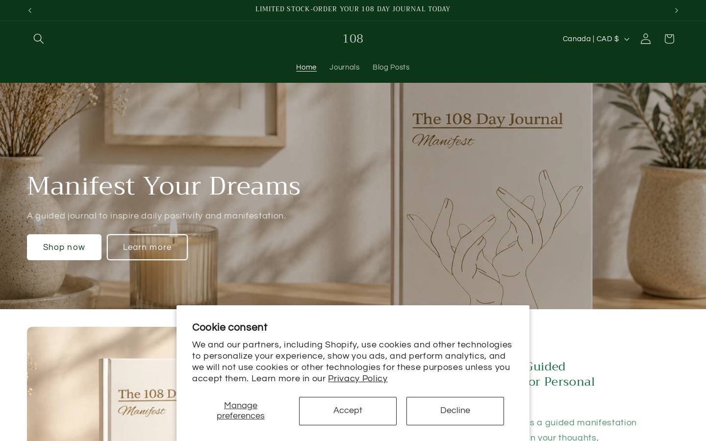 the108dayjournal.com homepage screenshot