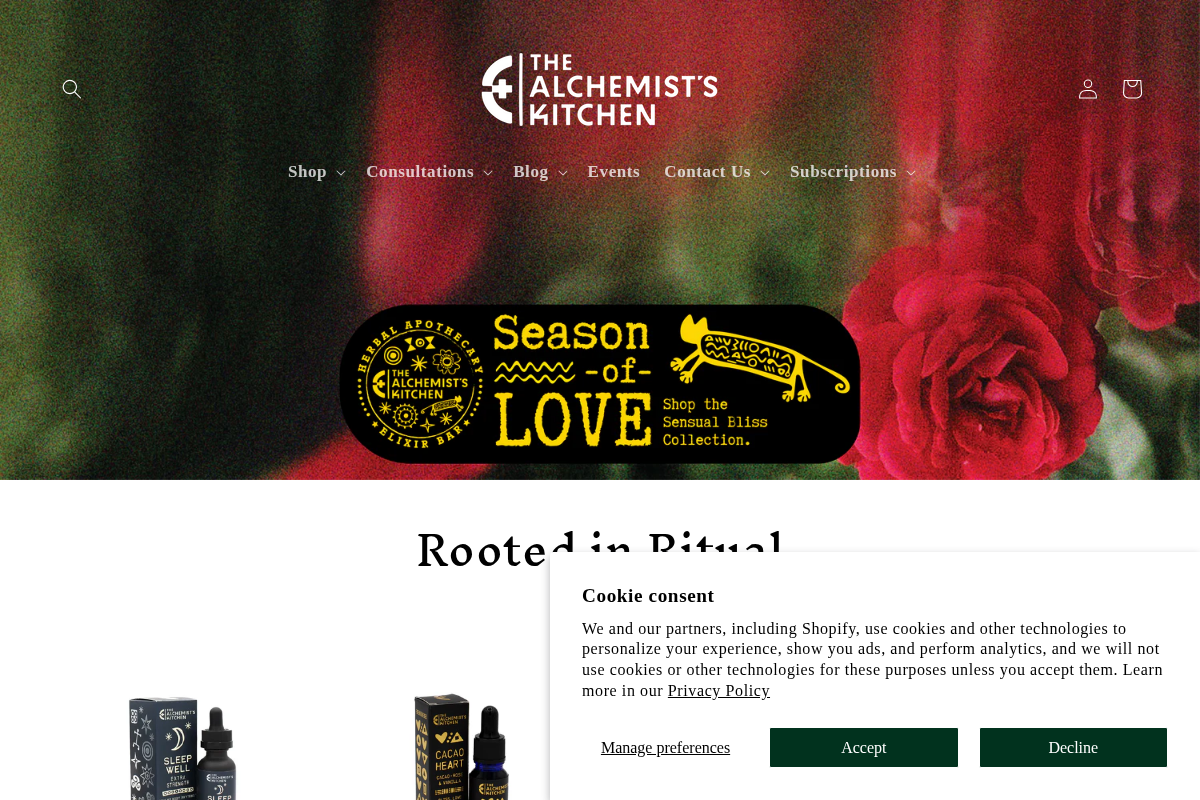The Alchemist's Kitchen homepage screenshot