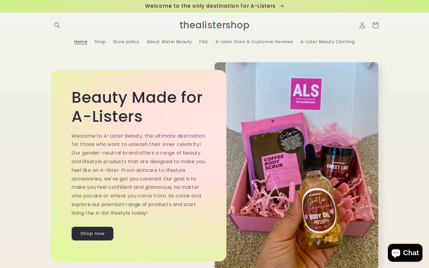 thealistershop.com homepage screenshot